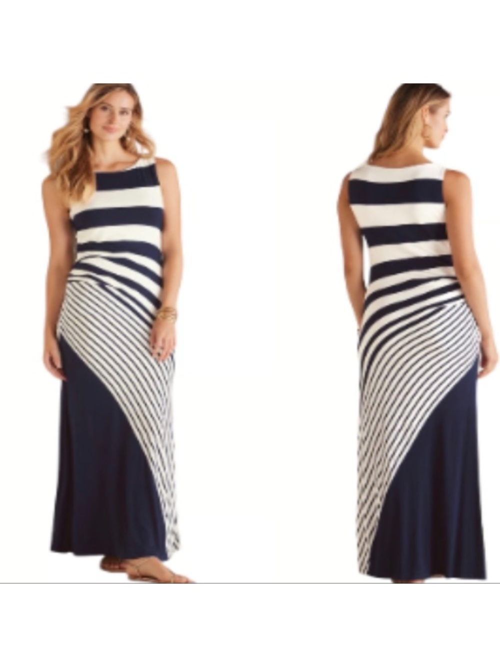 Soft Surroundings Vela Infinity Nautical Navy & White Stripe Maxi Dress